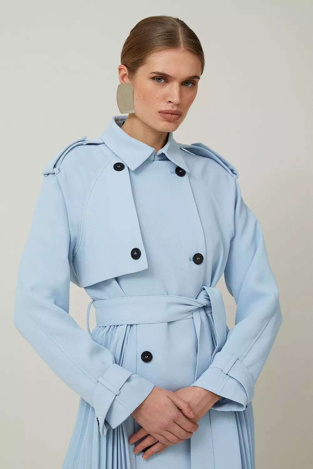 Tailored Pleat Detail Belted Trench Coat | Karen Millen